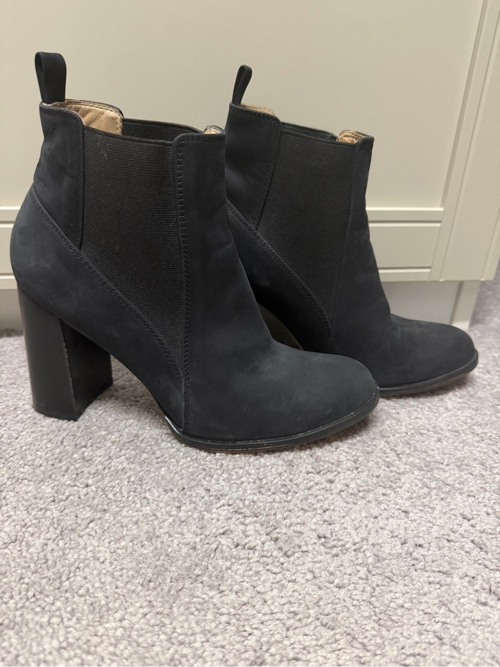 Classic Black Suede Block Heel Ankle Boots